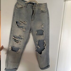 Nasty Gal Ripped Boyfriend Jeans in Light Blue